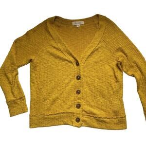 Free People Cardigan Sweater‎ Button Front Textured Knit Yellow Casual